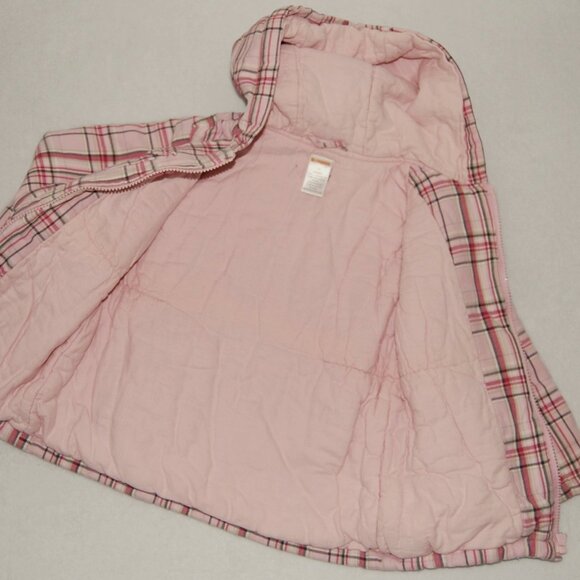 Gymboree Girls Size 4, Pink Plaid Cotton Hooded Coat - Picture 3 of 6
